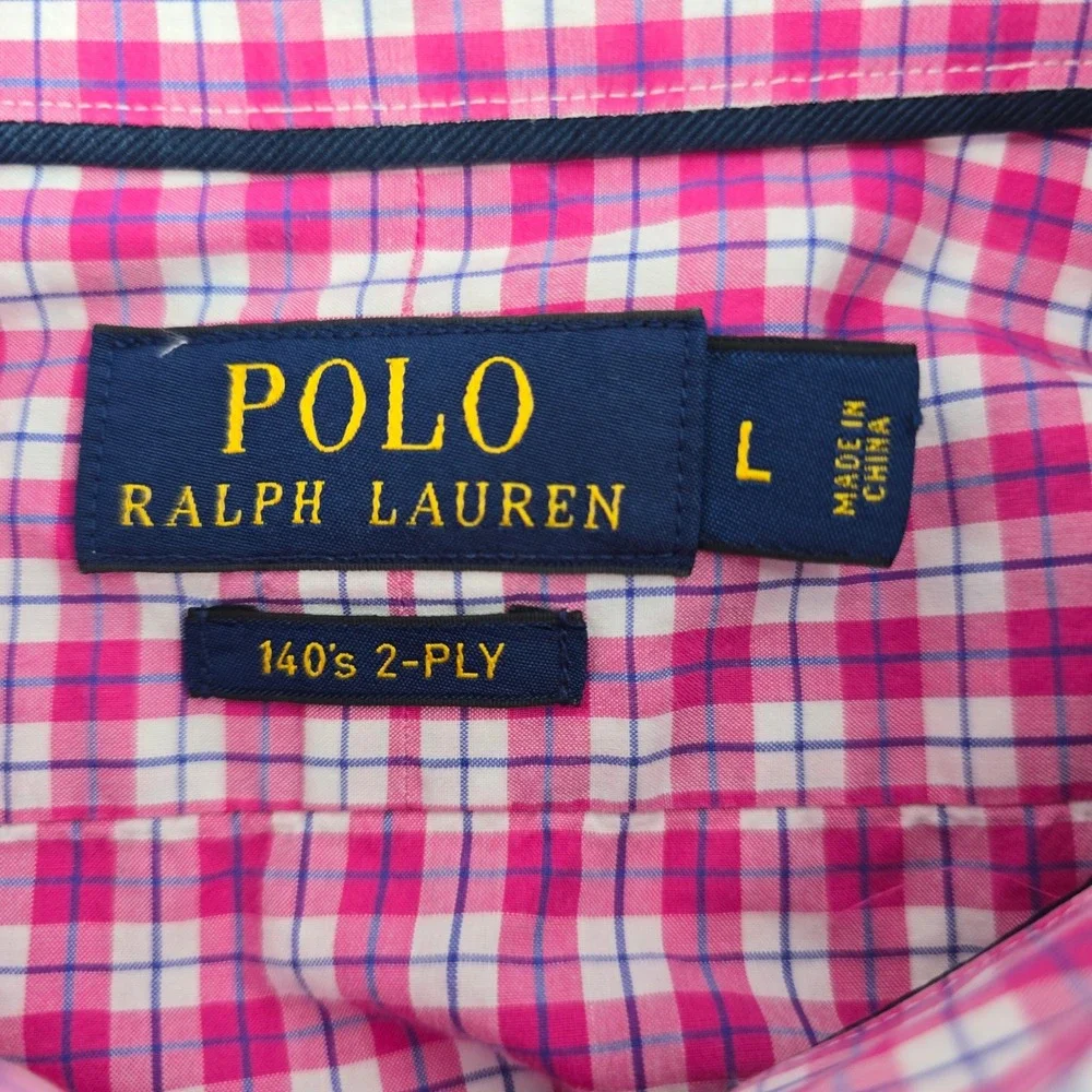 Polo Ralph Lauren Button Down Mens 140s 2-Ply Check Pink Large